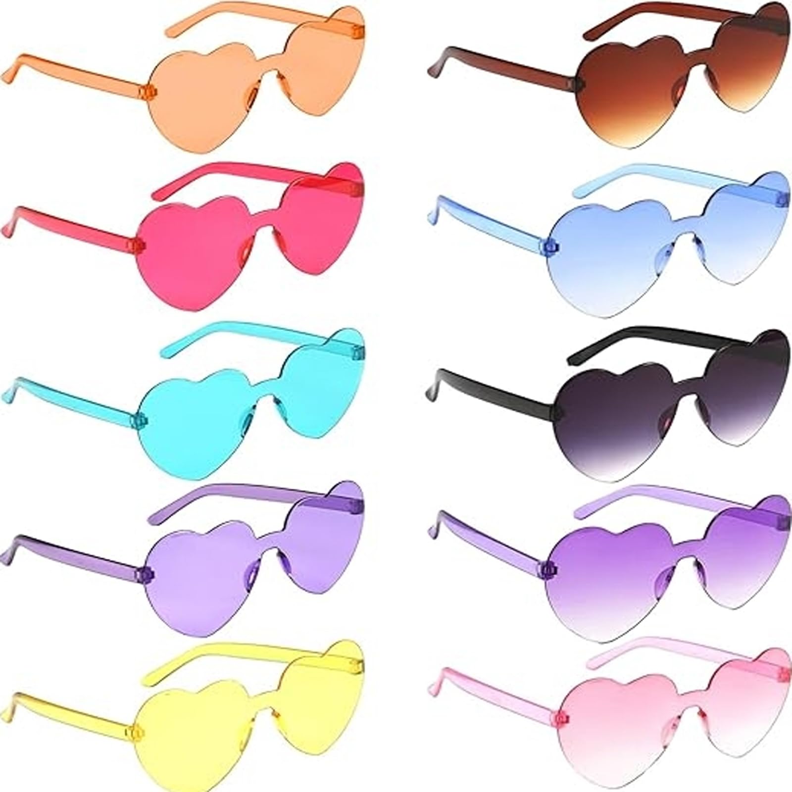 Cadelon 10 Pcs Heart Shaped Sunglasses, Retro Round, Candy Colored, UV Protected, Scratch Resistant, Rimless, Unisex-Kids, Kids, Festival, Party, Photo Props