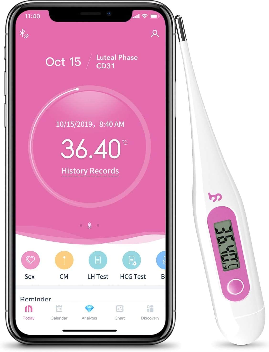 PBQWER Digital Basal Body Thermometer -Fertility Monitor with Smart App,Record BBT Manually,Draw BBT Chart&Pinpoint Ovulation Day Automatically for NFP,High Accuracy Perfect Companion for Ovulation