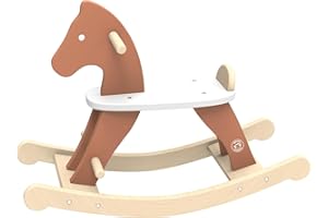 SPEEDY MONKEY Vintage Wooden Rocking Horse, Trendy Design, Handrails for Safe Rock & Ride, Non-Toxic Paint, Steady Motion, Classic Toy for Kids' Development and Fun