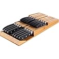 NIUXX Bamboo In-Drawer Knife Block Set for 16 Knives(Not Included), Large Kitchen Detachable Washable Cutlery Slot Organizer Storage Holder for Sharpening Steel and Cutter