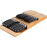NIUXX Bamboo In-Drawer Knife Block Set for 16 Knives(Not Included), Large Kitchen Detachable Washable Cutlery Slot Organizer Storage Holder for Sharpening Steel and Cutter