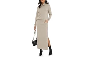 Casly Lamiit Women's 2 Piece Skirt Set Turtleneck Tops Long Skirt Matching Outfits with Pockets Fall Loungewear