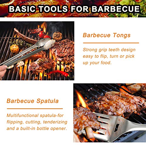 POLIGO 19PCS BBQ Grill Tools Set Extra Thick Stainless Steel Barbecue Grilling Accessories Set with Aluminum Case for Christmas Birthday Gifts - Outdoor Grill Utensil Kit Ideal Presents for Dad Men