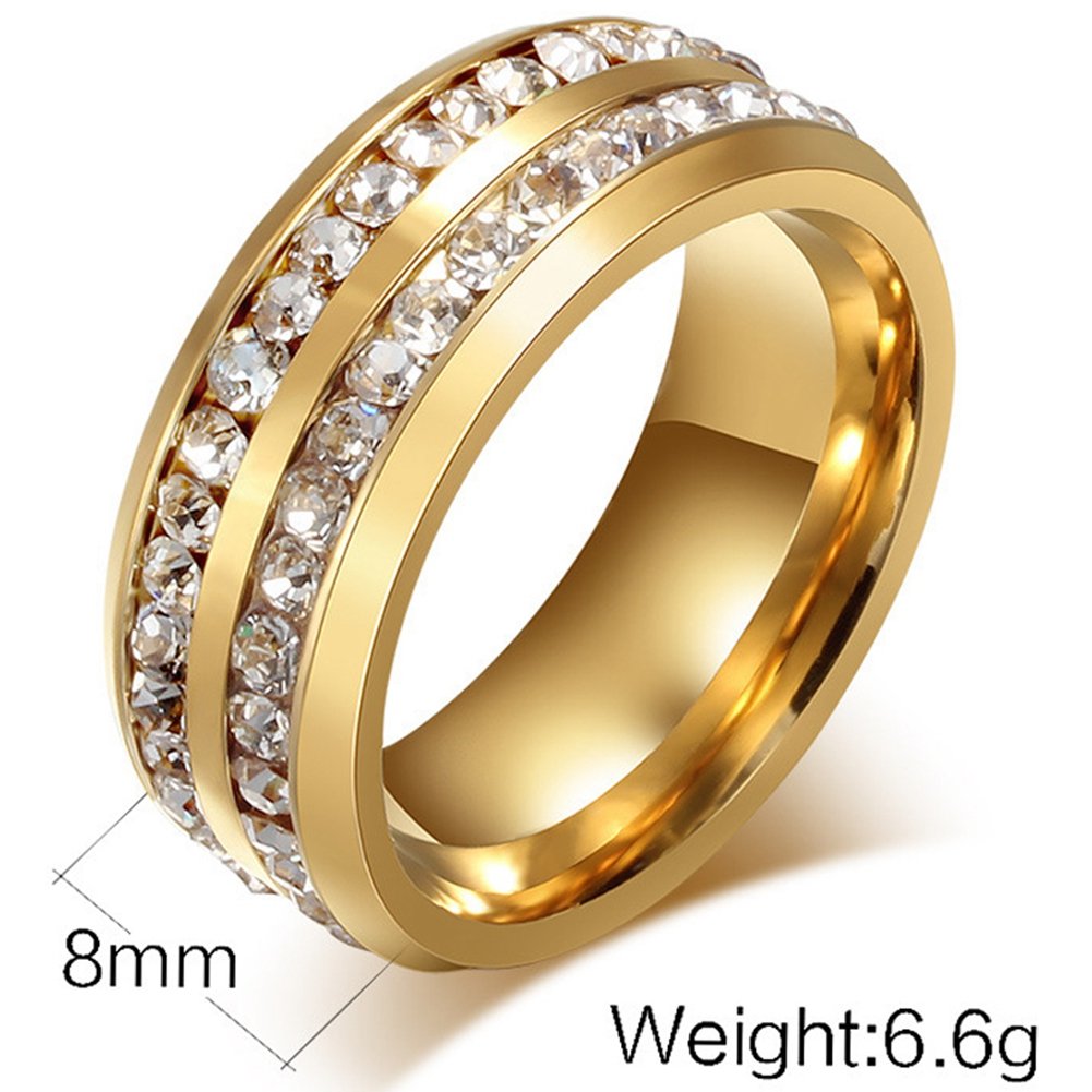 Mens Womens Promise Ring 8MM Titanium Stainless Steel Gold Plated CZ Channel Set Promise Band Size 6-13