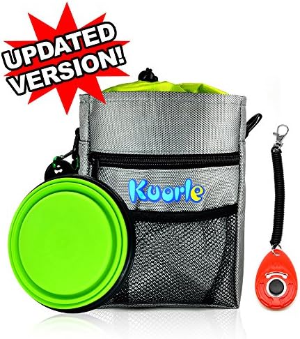 Kuorle Dog Treat Training Pouch with Waste Bags Dispenser - Collapsible Travel Bowl &amp; Pet Training Clicker