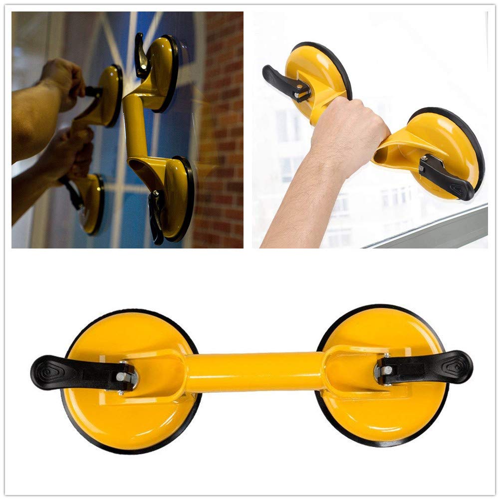 WeFoonLo Heavy Duty Iron Handle Double Suction Cup Plate Glass Holder Dent Remover Puller, Yellow - Image 4