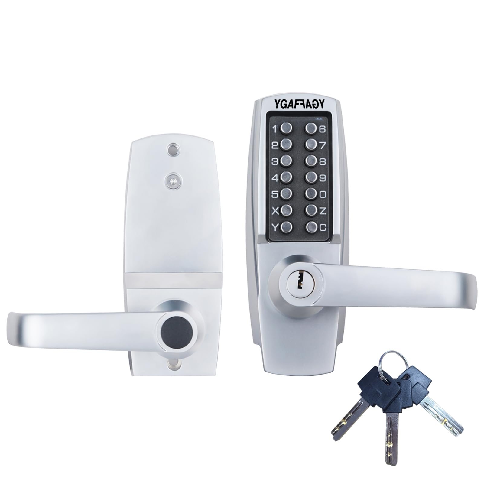 Photo 1 of Mechanical Entry Door Lock, 14 Digital keypad,Weatherproof deadbolt with Handle, Security Heavy Duty Outdoor Lock Without Electronic, Easy Installation, for Home, Yard-gate, Office, Chrome