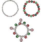 Madison Tyler Christmas Charms Bracelet for Women | Beaded Balls Bow Charms Stretch Bracelet | Christmas Holiday Jingle Bells Bracelets Set Gifts for Girls and Kids