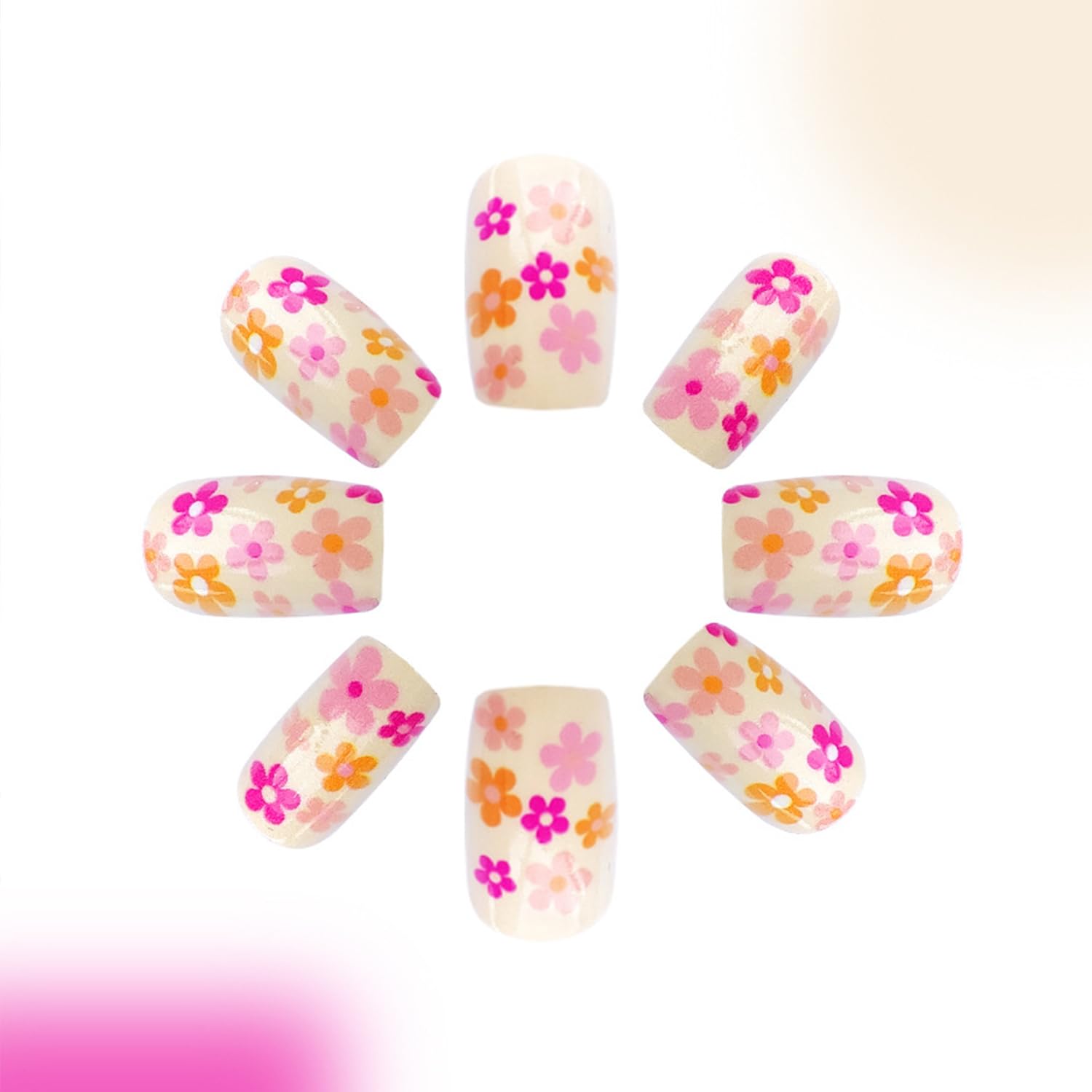 NEWSPIED Coffin Shaped Press on Nails Short Square White Fake Nails with Flowers Designs Full Cover Stick on Nails Spring Summer Small Floral Acrylic False Nails Cute Glue on Nails for Women 24Pcs - Image 5