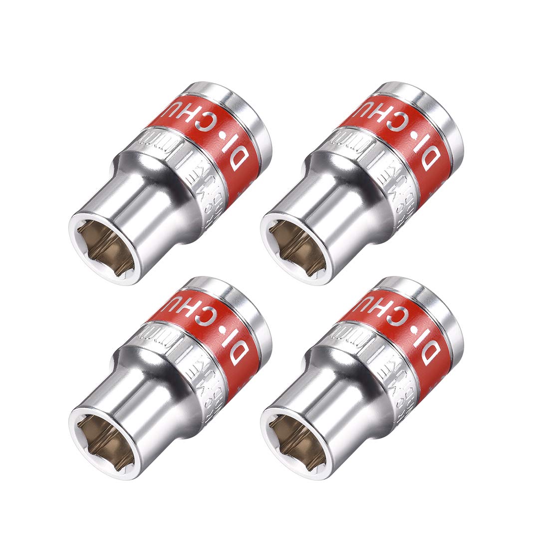 sourcing map 4 Pcs 1/2-Inch Drive by 11mm Shallow Socket with Red Band, Cr-V, 6-Point, Metric