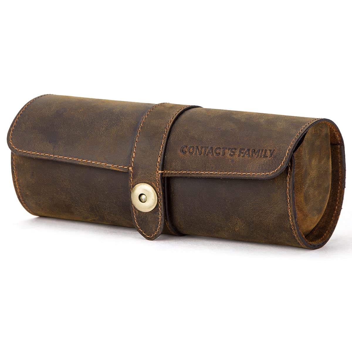 CONTACTS Leather Watch Box Business Travel Case,Watches Storage Roll Display Case,Protector Case for 3 pieces watches Brown