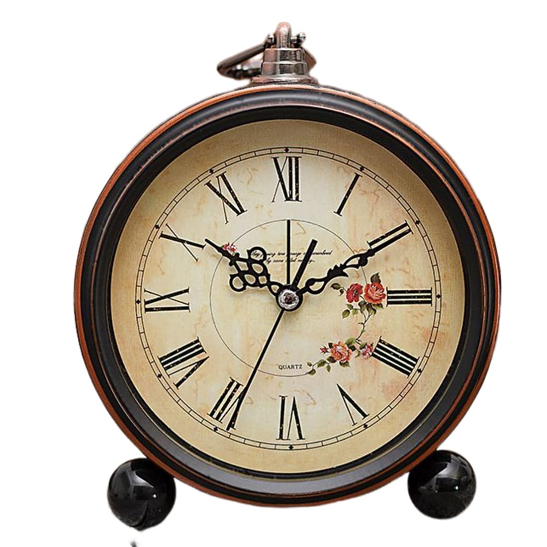 Alarm Clock Clock Clock Vintage Retro Old Fashion Decorative Quiet Non Tick Sweep Second Hand Quartz Analog Arabic Numerals Roman Numerals Metal Frame Desk Clock Battery Operated Loud Alarm (F)