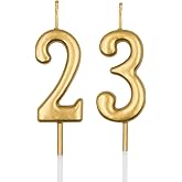 23rd &amp; 32nd Birthday Candles, Champagne Gold Number 23 32 Candle for Cake, Happy Birthday Cake Topper Decoration for Birthday Anniversary Celebration Party Supplies