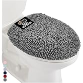 GORILLA GRIP Soft Chenille Toilet Lid Seat Cover, 19.5x18.5 Gray | Machine Washable Covers, Stays in Place Rubber Backing, Fits Most Round, Elongated and Oblong Lids, Accessories Decor