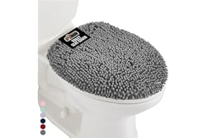 GORILLA GRIP Soft Chenille Bathroom Toilet Lid Cover, Machine Washable Seat Covers, 19.5x18.5, Stays in Place Rubber Backing, Fits Most Round, Elongated and Oblong Lids, Accessories Decor, Gray
