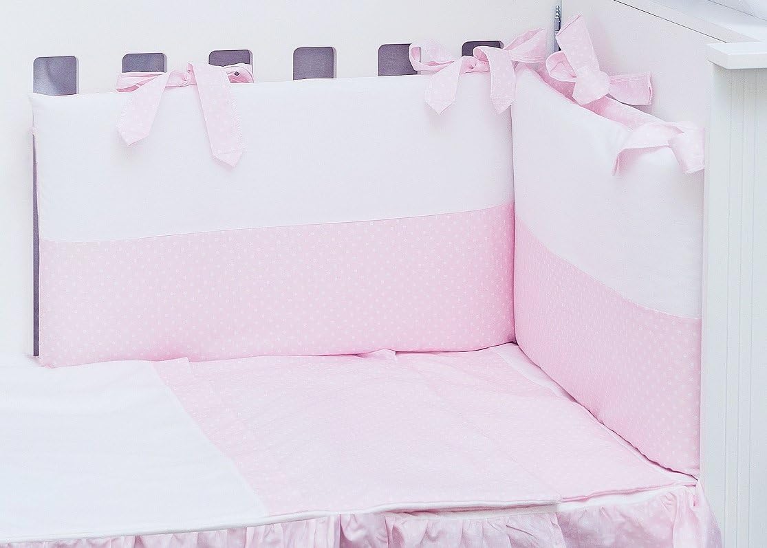 Vizaro - Cot Bumper (Removable), Duvet Cover and Pillow Case - 3 Pieces Set for Cot Bed 70x140 cm - 100% Cotton - Made in EU - OekoTex - C. Pink and White