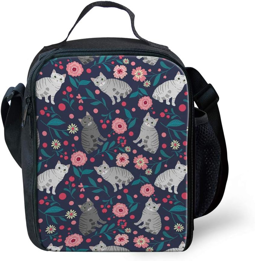 SANNOVO Thermal Cooler Lunchbox for Children Food Storage Container Ice Pack with American Shorthair Cat Pattern