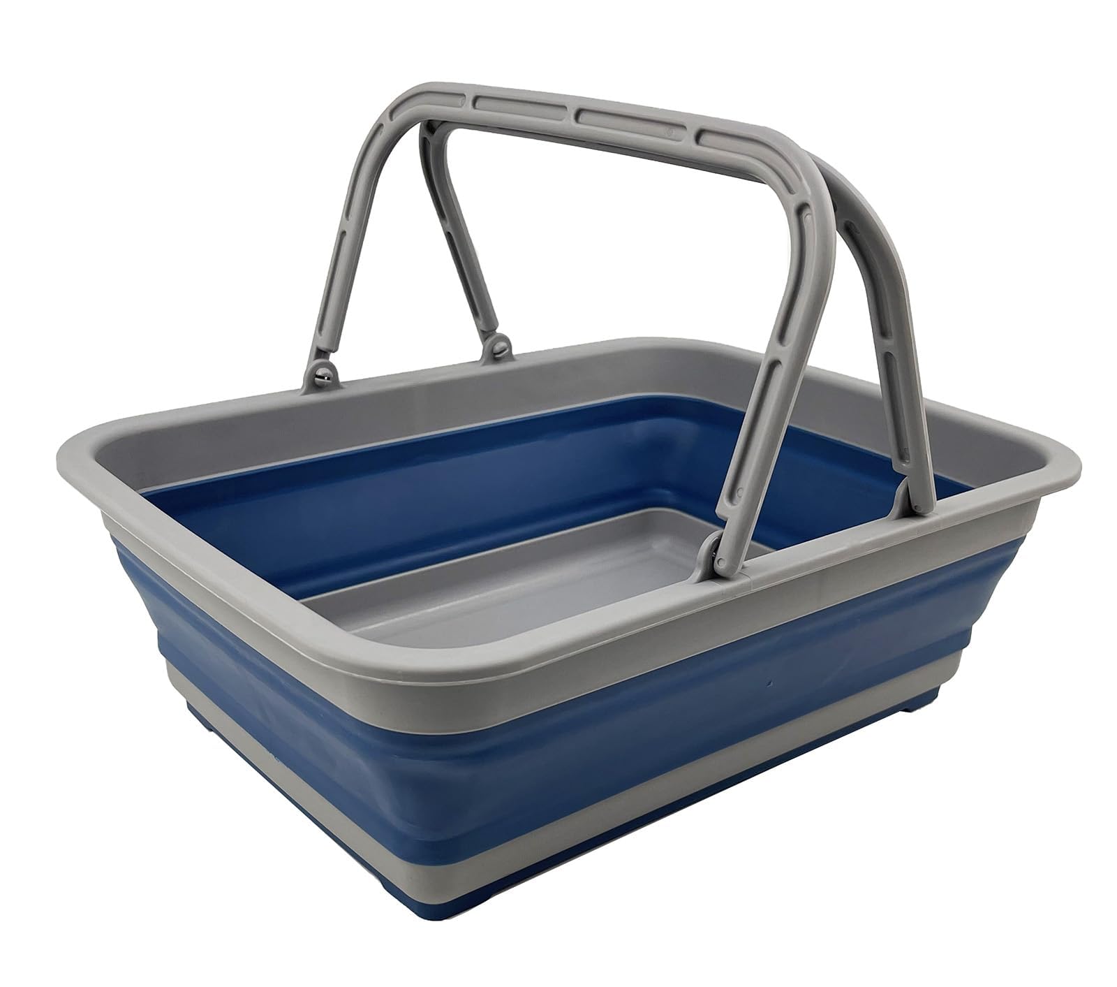 SAMMART Collapsible Basket with Handle 8L (2.1 Gallon)- Portable Outdoor Picnic Basket/Crate - Foldable Basin for Washing Dishes,Camping,Hiking (Grey/Mist Blue)