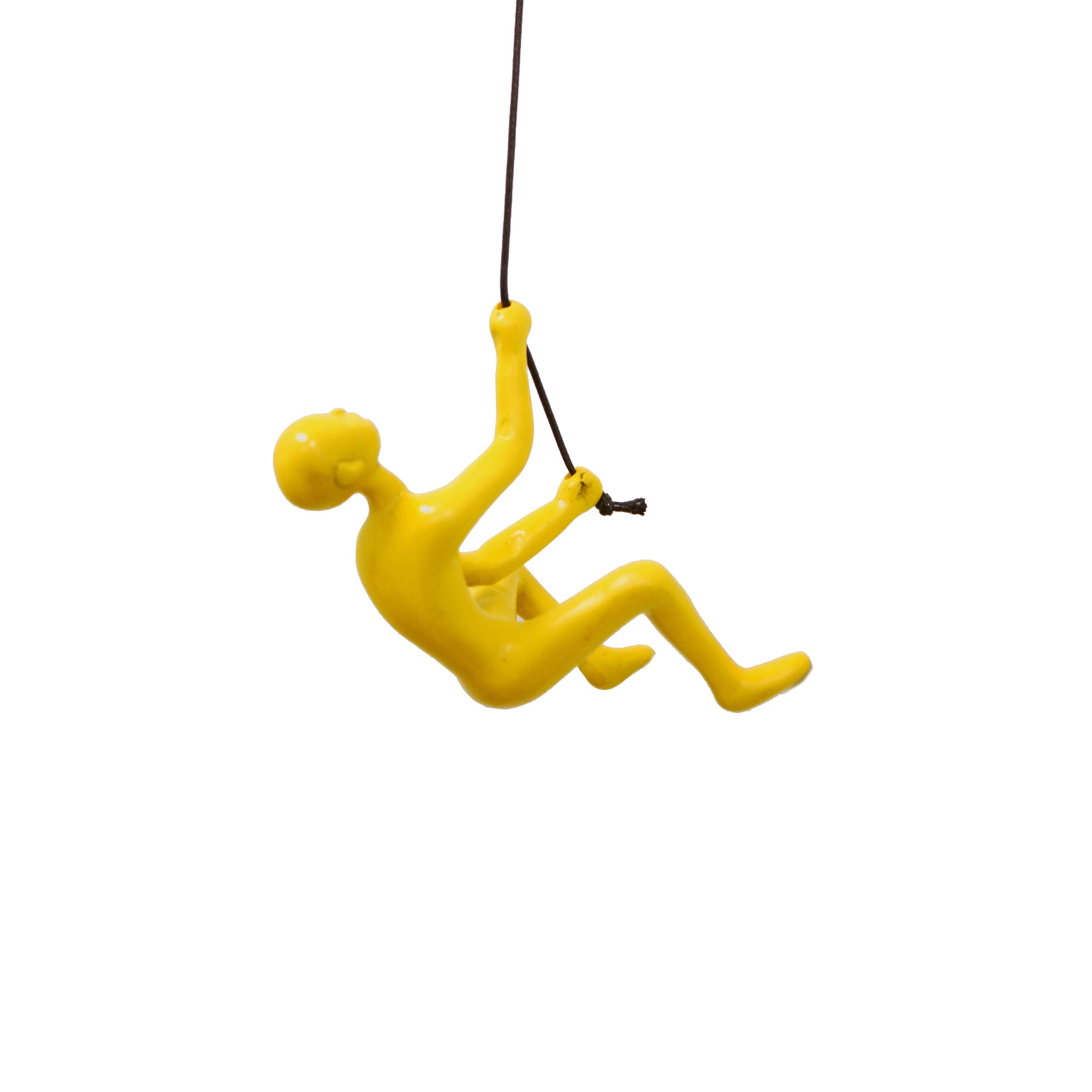 Climbing Man Wall Art for Home Decor with 30” Leather Rope | Polyresin Statues and Sculptures with Hanging Hardware Included for Modern Wall Decor and Motivational Art, Yellow