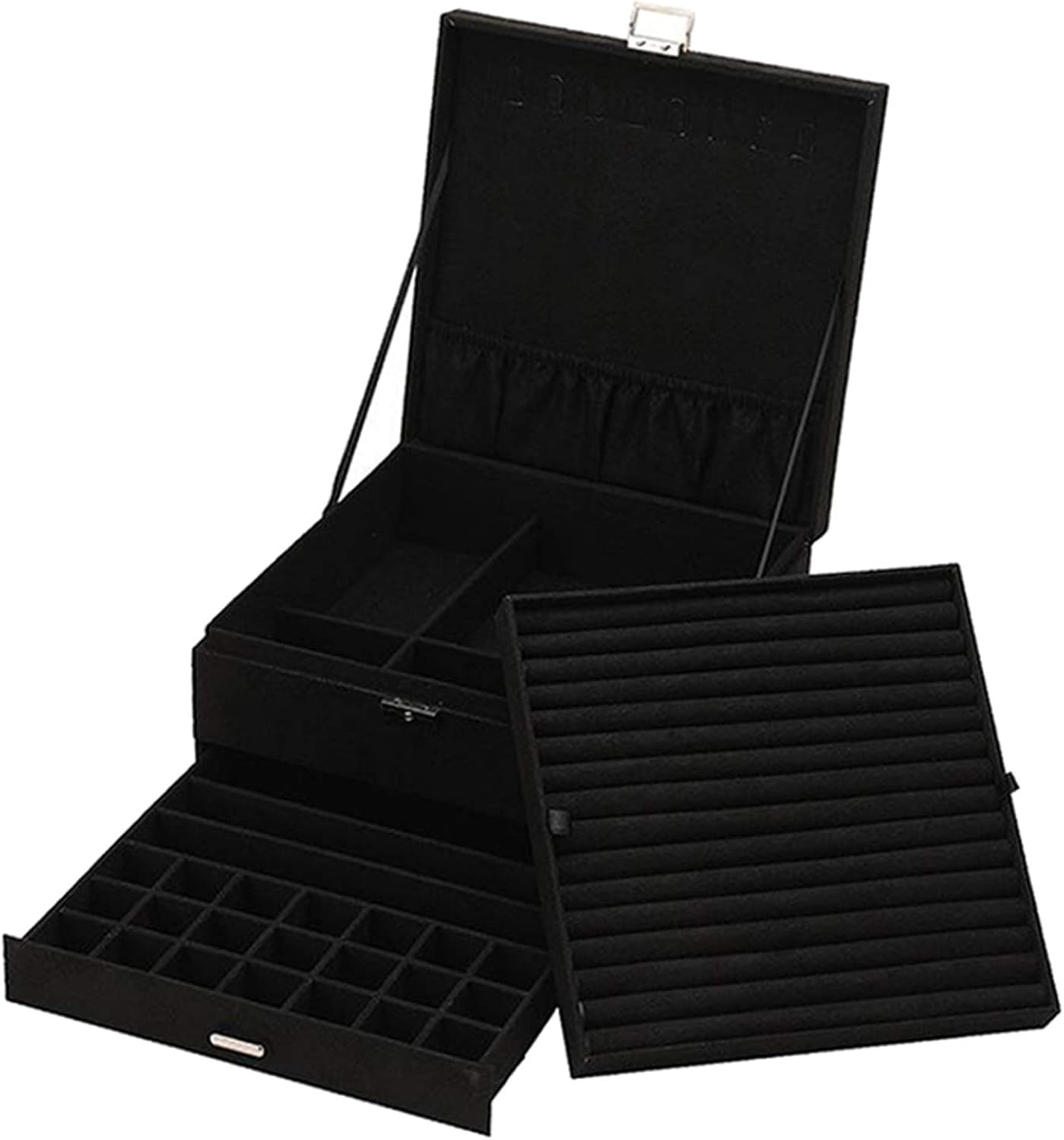 F Fityle Three Layer Wooden Jewelry Display Box with Lockable Lid