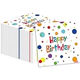 50PCS Happy Birthday Paper Napkins, Colourful Dots Luncheon Napkins Cocktail Napkins Disposable Tableware Party Decorations Supplies for Kids Birthday, Baby Shower 13 x 13 Inches