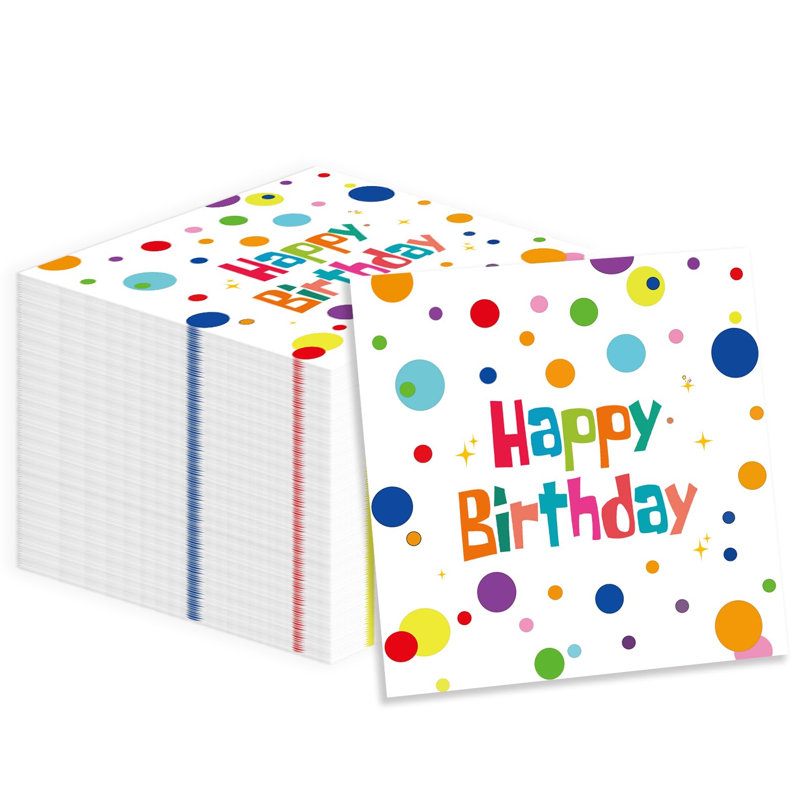Photo 1 of 50PCS Happy Birthday Paper Napkins, Colourful Dots Luncheon Napkins Cocktail Napkins Disposable Tableware Party Decorations Supplies for Kids Birthday, Baby Shower 13 x 13 Inches