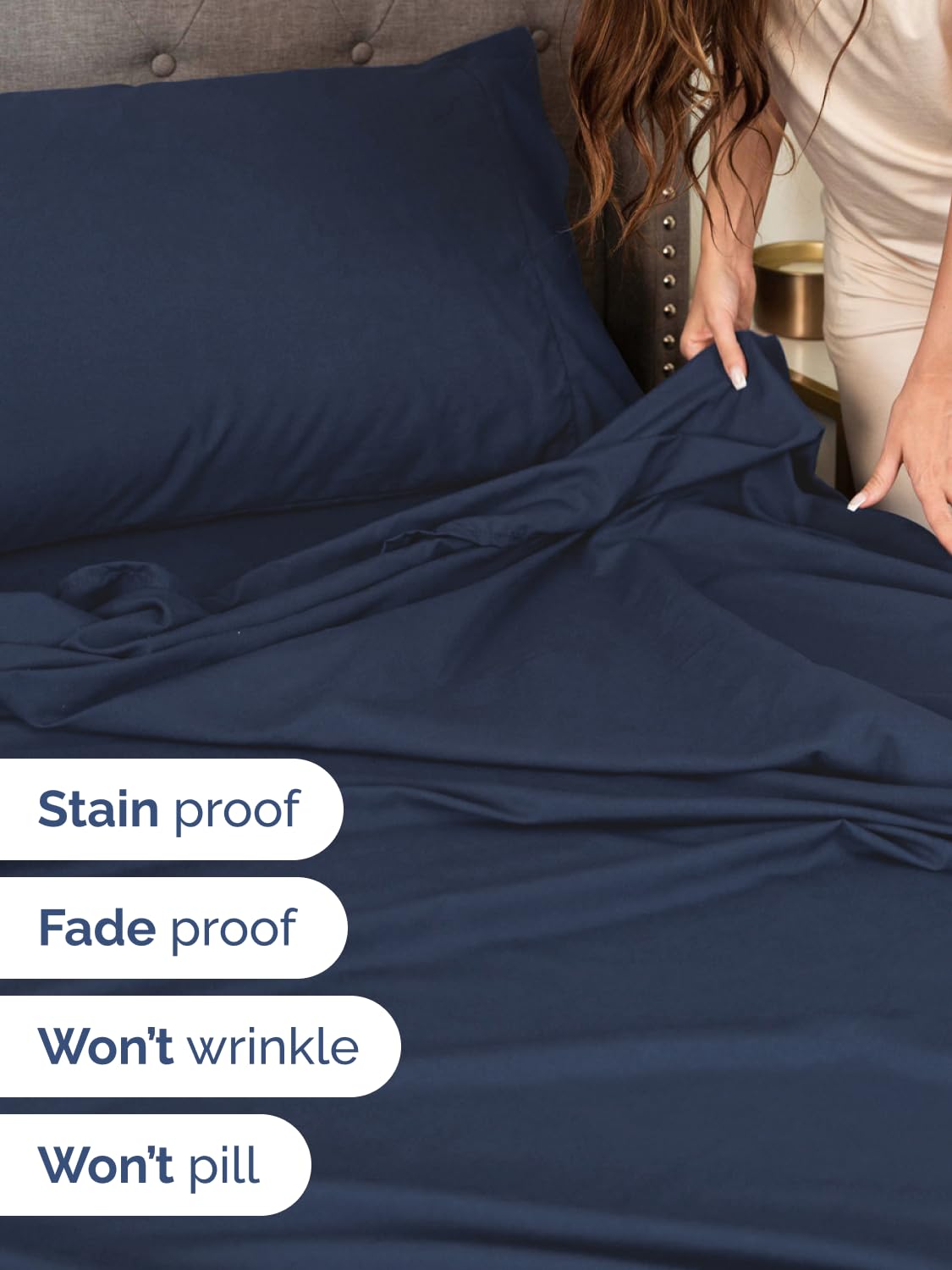 Extra Deep Queen Sheet Set - 6 Piece Breathable & Cooling Sheets - Hotel Luxury Bed Sheets Set - Easy & Secure Fit - Soft, Wrinkle Free & Comfy Sheets Set - Navy Blue Sheet Set with Extra Deep Pockets