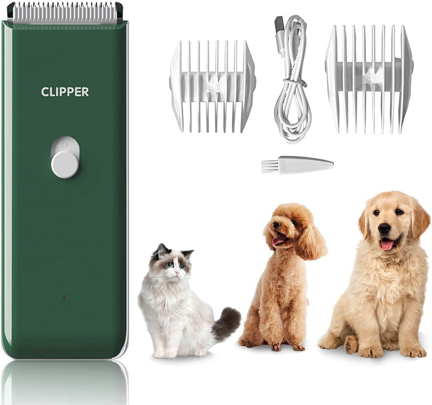 Dog Clippers Pet Grooming Clippers Kit,Low Noise Shaver Portable Electric USB Rechargeable Cordless Trimmer for Dogs,Cats and Other Pets, Green