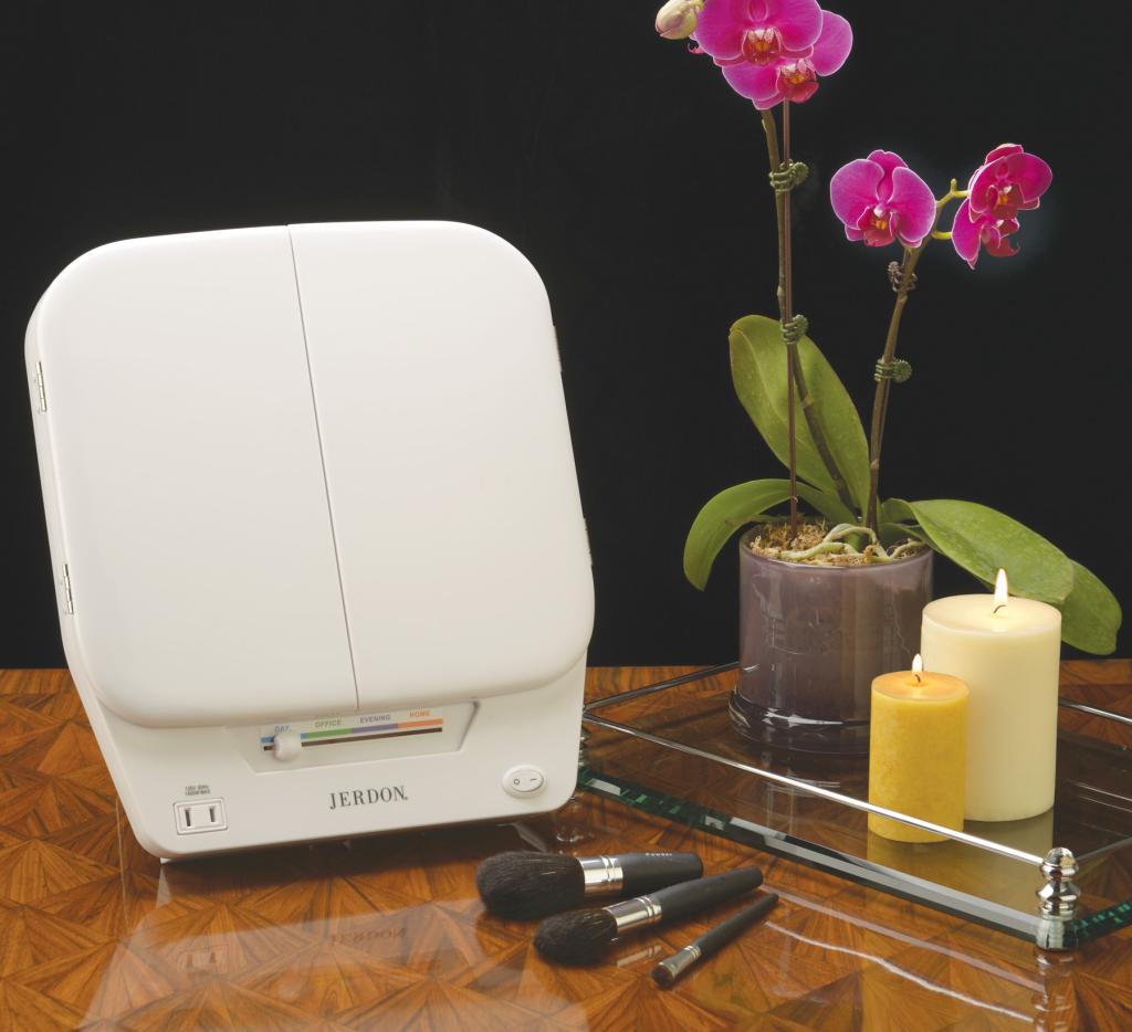 Jerdon JGL10W Euro Tabletop TriFold TwoSided Lighted Makeup Mirror