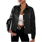 Milumia Women's Pu Leather Long Sleeve Jacket Button Front Motorcycle Coats