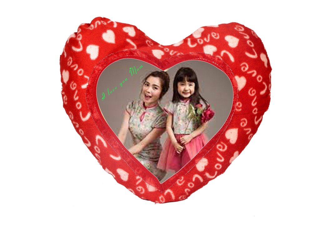 Buy Fur Love Print Velvet Heart Shape Personalized Pillow Red