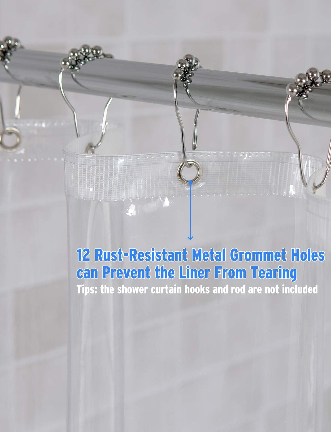 AmazerBath 12 Gauge Heavy Duty Crystal Clear Thick Shower Curtain Liner with Heavy Duty Clear Stones and 12 Grommet Holes Waterproof Bathroom Plastic Shower Curtain Liner-72 W x 72" H: Kitchen & Dining