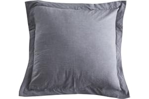 DAUAOTO Euro Shams Square Pillow Cushion Cover 2pc Set 26"x26" Cotton Chambray (Euro/Light Gray)