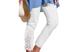 Akivide Womens Floral Lace Stitching Capri Leggings, Elastic High Waisted Stretch Soft Cropped Capris Pants Plus Size