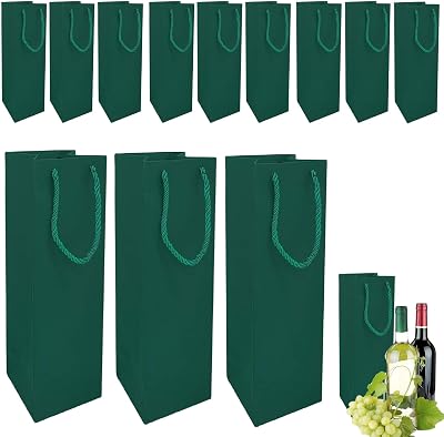 COSORO Kraft Paper Wine Bottle Bags 12 Pack Dark Green Rope Handles