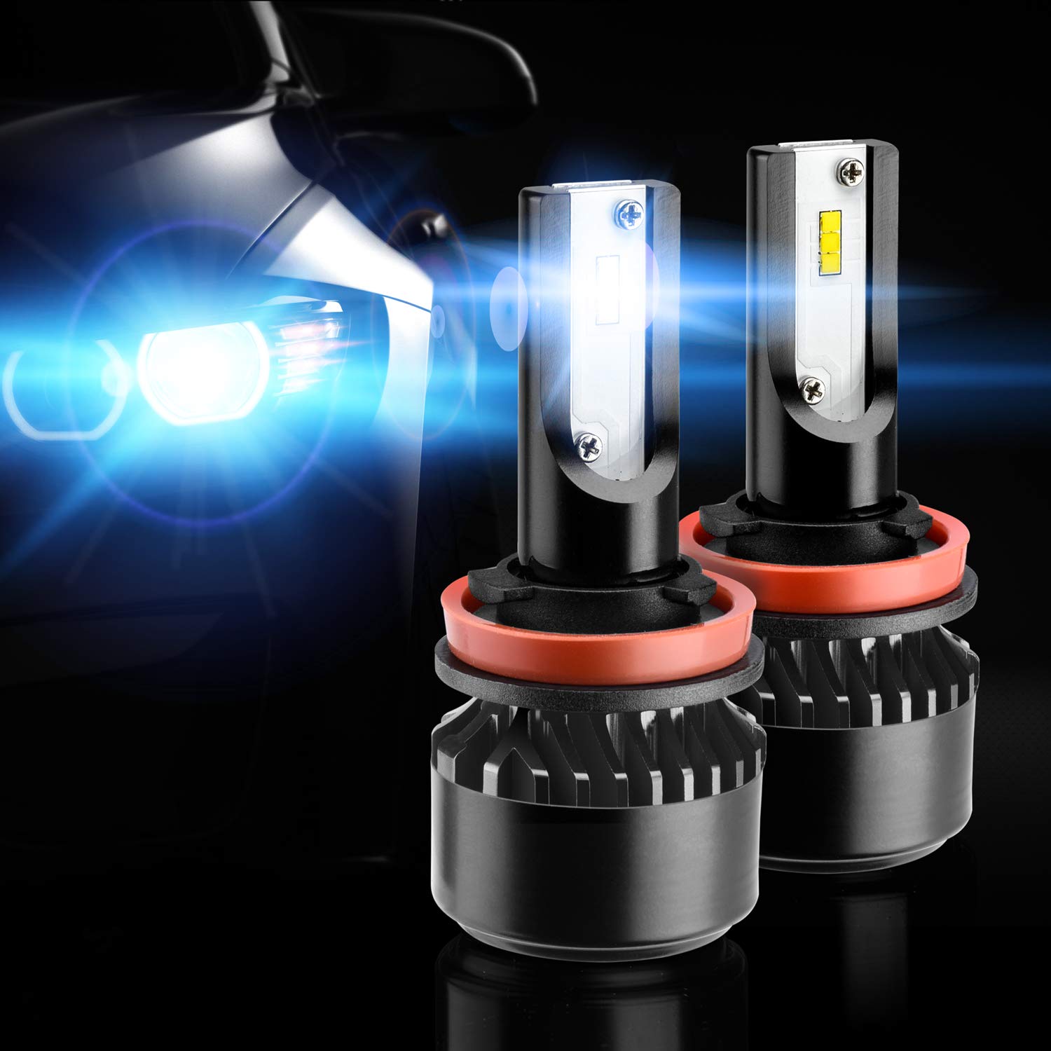 GSSUSA H11 LED Headlight Bulbs H11/H8/H9 LED Headlight Bulbs Conversion Kit LED Light Bulb with Cooling Fan,9000LM 6500K Xenon White, Low Beam/Fog Light Bulb,Pack of 2