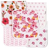 KiddyStar Baby Burp Cloths for Girls, Organic Cotton, 5 Pack, Large 21"x10", Triple Layer, Thick, Soft and Absorbent Towels, Burping Rags for Newborns, Baby Shower Gift