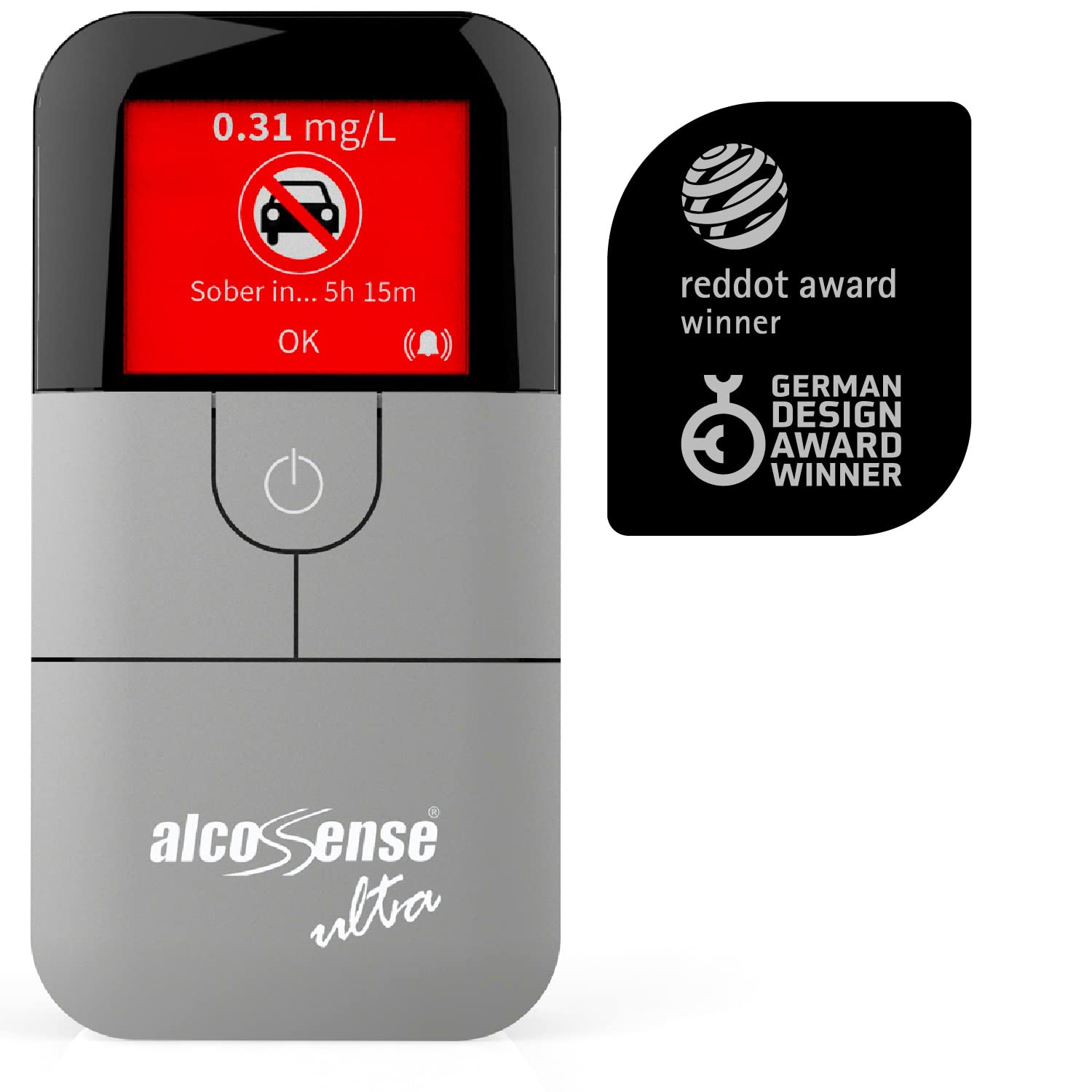 AlcoSense Ultra Breathalyser | Health & Pharma Award Winner 2024 | RedDot Design Award Winner | Police Spec Fuel Cell Sensor | Breathalyzer & Alcohol Tester | With Carry Case & 100 Mouth Pieces