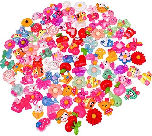 100 Pieces Slime Charms Mixed with Cartoon Animal Fruit Flower Resin Flatback Slime Beads for Scrapbook Phone Craft Decoration （Cartoon Animal）
