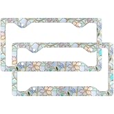 2 Pack Stained Glass Floral License Plate Frames,Colorful Wildflower Womens Cute Stainless Steel License Plate Holders Covers with Screws Fasteners Caps