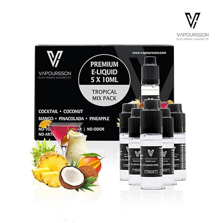 VAPOURSSON 5 X 10ml E Liquid Tropical Mix, 0mg (Ohne Nikotin) Cocktail | Kokosnuß | Mango | Ananas | Pinacolada | Neu Super F