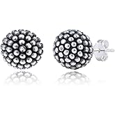 Lightweight 925 Sterling Silver Stud Earrings for Women | Round Beaded Silver Stud Earrings | Hypoallergenic Antique Silver Beaded Earrings with Pushbacks by MAX + STONE