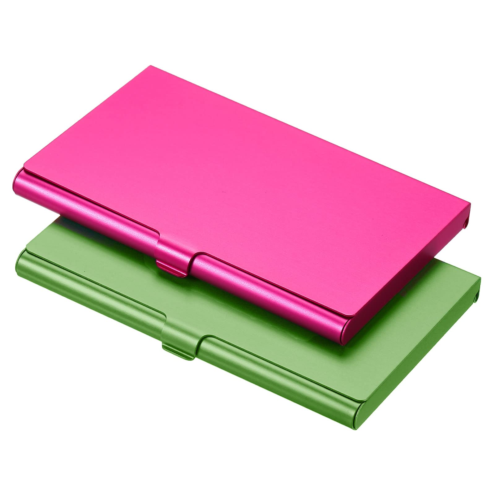 PATIKIL Business Card Holder, 2 Pieces Aluminum Alloy Flip Cover Slim Name Cards Case for Women Men, Rose Red, Green