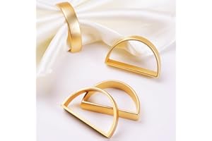 APTWOW Gold Napkin Rings Set of 6, Semicircle Metal Gold Napkin Holder Buckles, Fall Thanksgiving Christmas Napkin Rings for Dinner Table Decor, Wedding, Banquet, Valentines Day