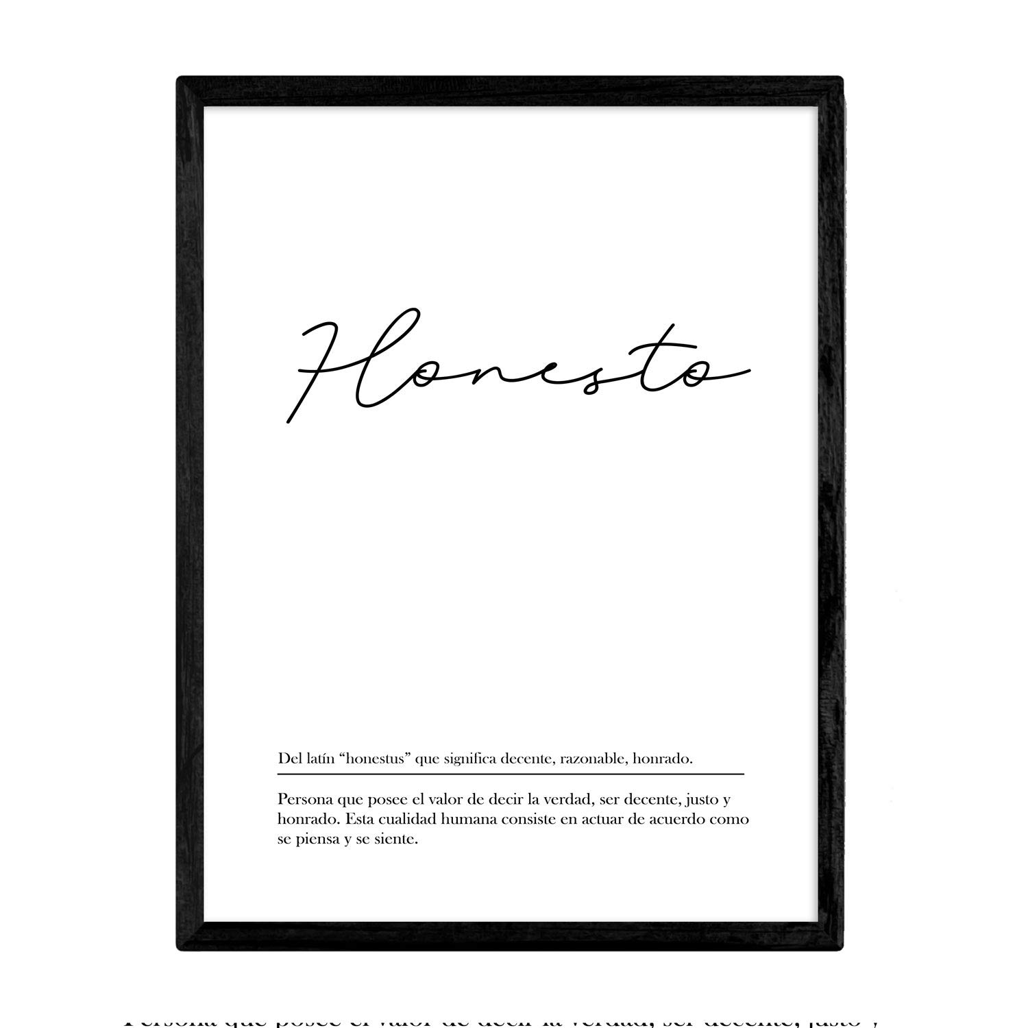 Nacnic Lmina con la definicin de la palabra Honesto en tamao A4 sin marco con fondo Blanco nrdico