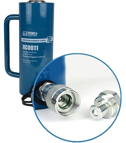 TEMCo 30 Ton Hollow Hydraulic Cylinder Ram – 4 Inch Stroke, 10,000 PSI, Single Acting, With ISO 14540 Coupler