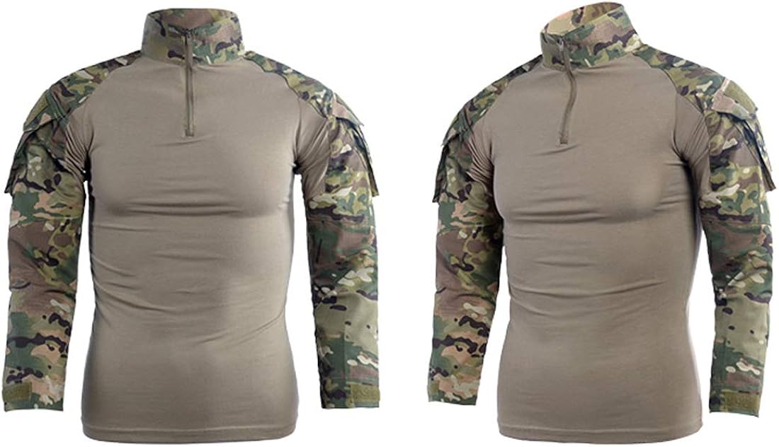 LANBAOSI Men's Tactical Combat Shirt and Pants Set Long Sleeve Multicam Woodland BDU Hunting Military Uniform 1/4 Zip: Clothing