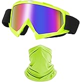 LJDJ Motorcycle Goggles Dirt Bike ATV Off-Road Riding Motocross Glasses with Sun UV Protection Neck Gaiter Face Cover