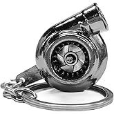 ZNDAW Turbo Keychain, Creative Metal Spinning Turbocharger Key Fob Ring, Mini Turbo Turbine Car Part Key Chain Keyring (Black)