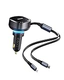 Baseus USB C Car Charger, 60W Retractable Car